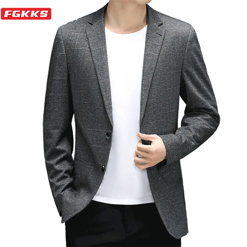 

FGKKS Brand Men Plaid Blazers Coat High Quality Men Trend Wild Luxurious Suit Jacket Business Casual Blazer Jacket Male