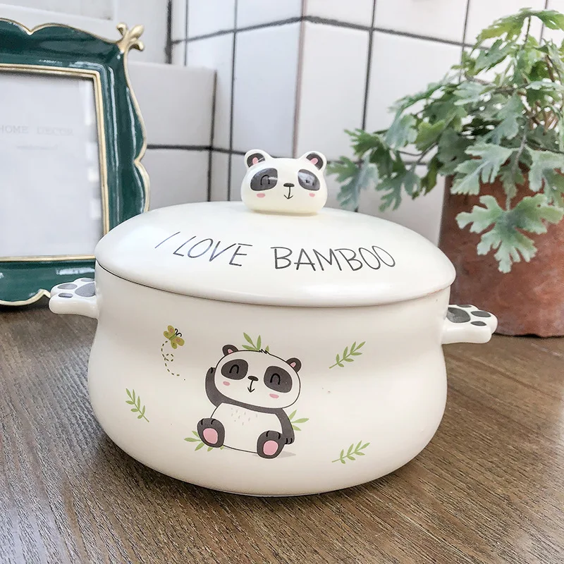Чаши с милой пандой чаша для лапши быстрого приготовления крышкой мультяшная