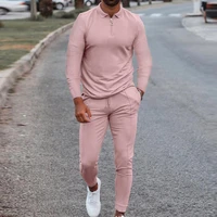 mens tracksuit spring autumn clothes sportswear 2 piece set long sleeve polo shirtpants solid sweatsuit sports suits for male