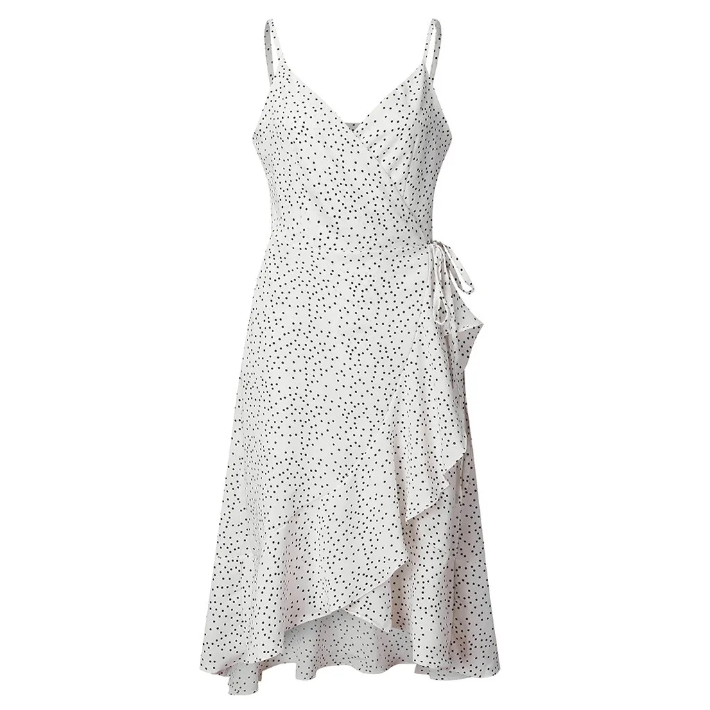

Dress women summer slim beach dressWomen Sleeveless V-Collar Dot Bandage Evening Party Casual Short Long Dress 2021