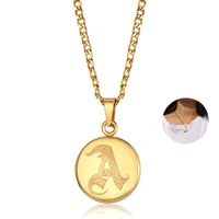 letter pendant necklace for women men tiny dainty gold color disc coin charm stainless steel curb cuban link chain lkp663