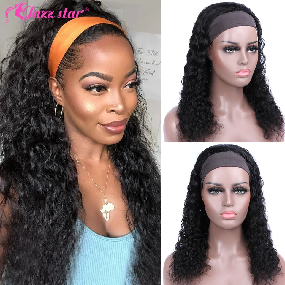 Brazilian Deep Wave Wig Human Hair Wig For Women Headband Wig Human Hair Jazz Star Non-remy Glueless Half Wig 150% Density