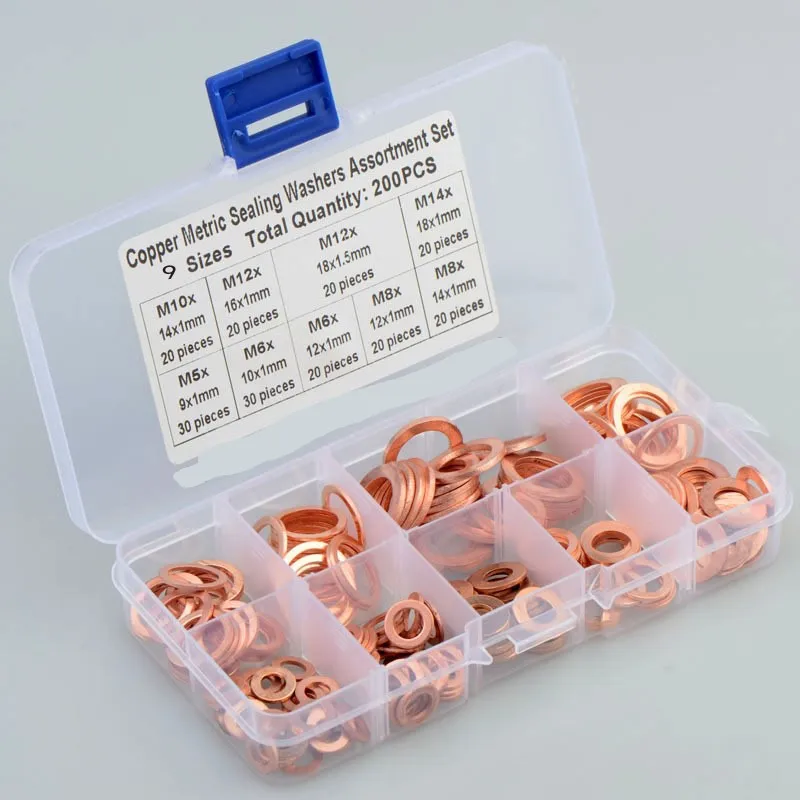 Медное уплотнение/уплотнение плоская шайба набор медных шайб 200 шт. |