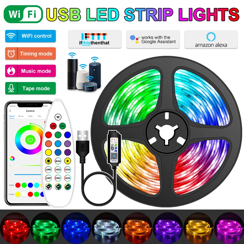 USB LED strip Light RGB 5050 Wifi Infrared Bluetooth Control Flexible With Diode DC 5V TV Backlight Suitable For Home | Лампы и
