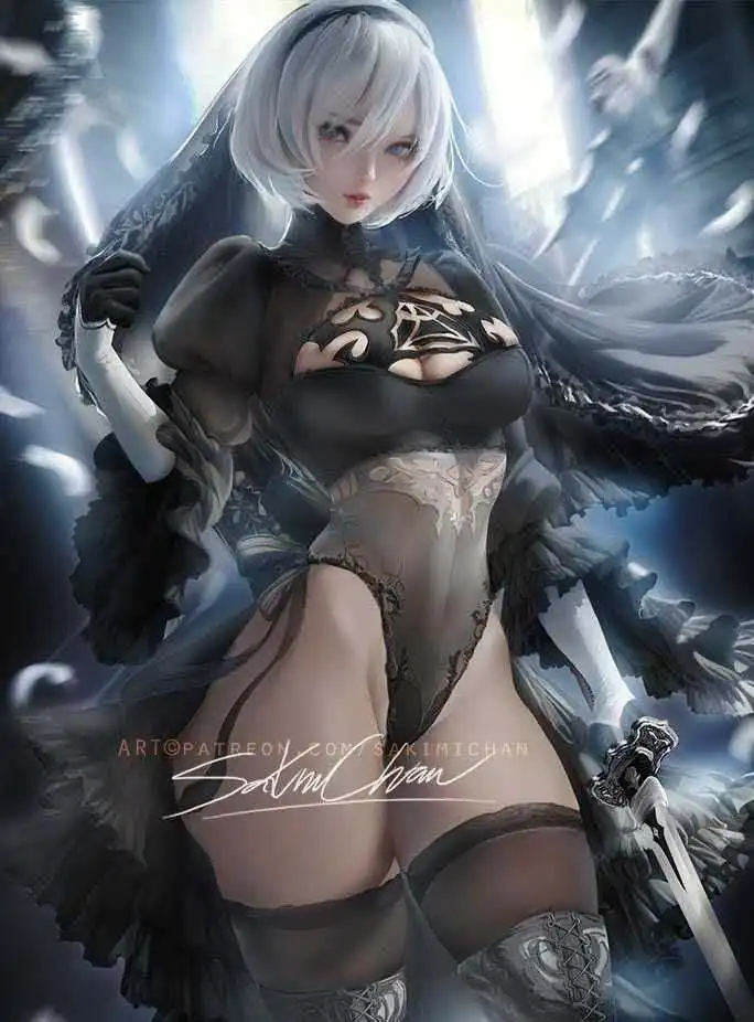 [Customize]Game NieR Automata 2B White/Black Marriage Wedding Dress Bodysuit Cosplay Costume Halloween Party Suit For Women Girl