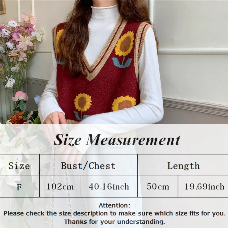 

Women Sweater Vest Korean Style Casual Autumn Sunflowers Knitted Jacquard Sleeveless V-neck Pullover Fashion Dropship Wholeslae