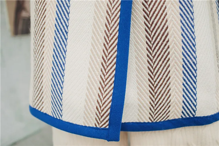 

2019 New Spell Color Woolen Coat Women Autumn Winter Brand Wool Jacket Female Long Striped Cashmere Overcoat Korean Wool Outwear
