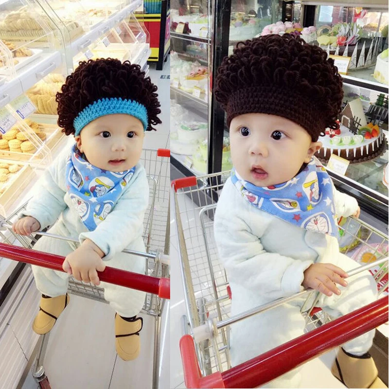Newborn Baby Boy Kids Warm Hat Cotton with wig Head Bobble Knit Crochet Beanie Cap New 1-4 years DS19 | Детская одежда и обувь