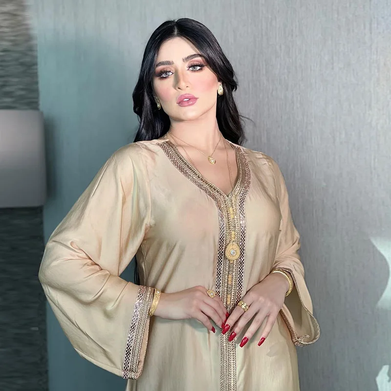 Eid Abaya Dubai Turkey Moroccan Kaftan Robe Jalabiya Muslim Dress Diamond Abayas for Women African Indian Dresses Islam Caftan