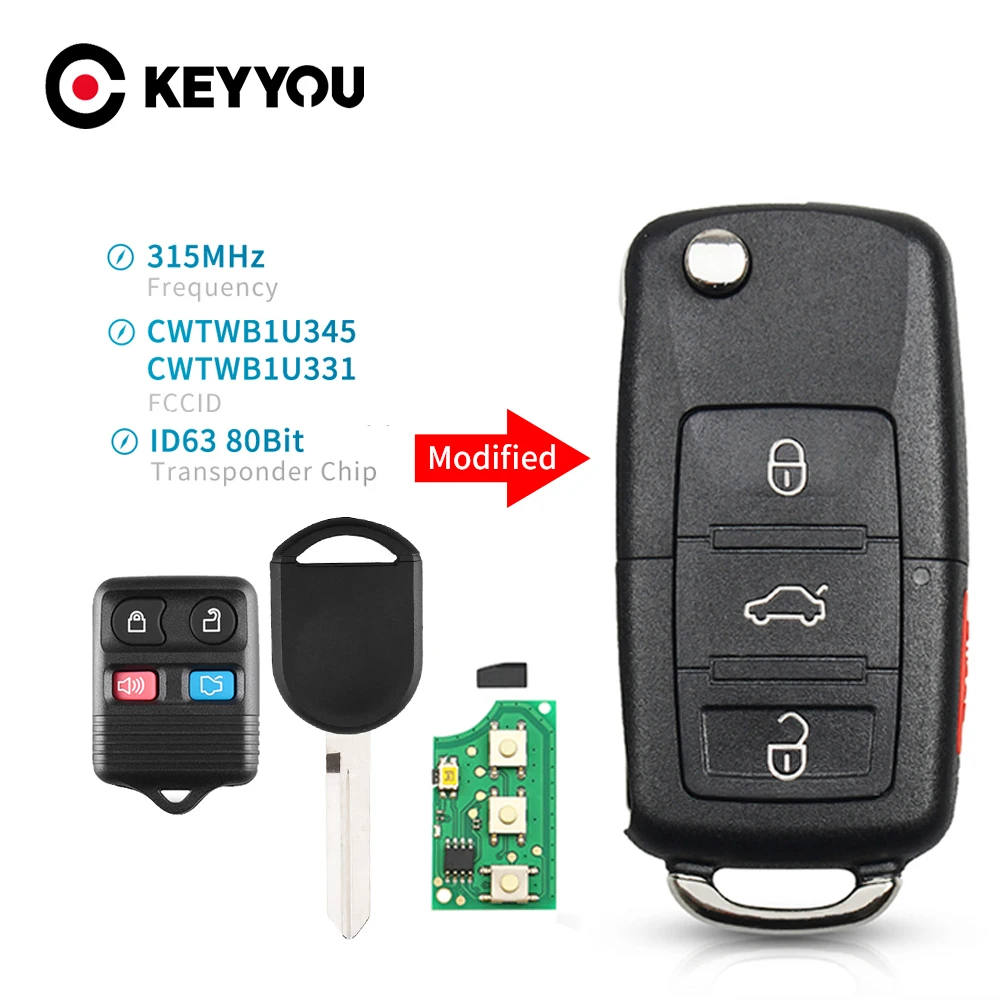

KEYYOU 5X CWTWB1U331 CWTWB1U345 дистанционный Автомобильный ключ для Ford Explorer Focus Edge Escape Ranger Mustang Flex 315 МГц ID63 80 бит чип