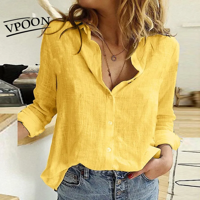 

2021 Elegant Blouses Button Solid Long Sleeve Casual Large Plus Size Office Tops Slim Fit Shirts Full Tshirt Button Tees Shirts