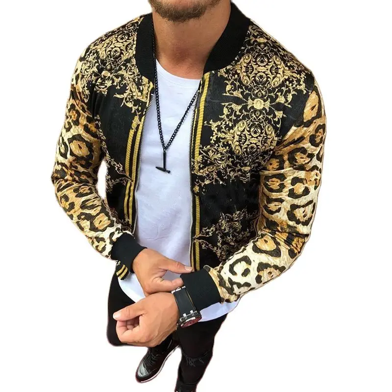 2021 Модные мужские облегающие куртки с леопардовым принтом повседневные