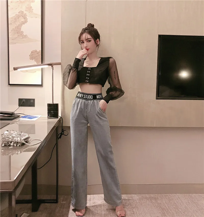 2019 осенний Новый женский костюм из органзы сетчатый лоскутный сексуальный