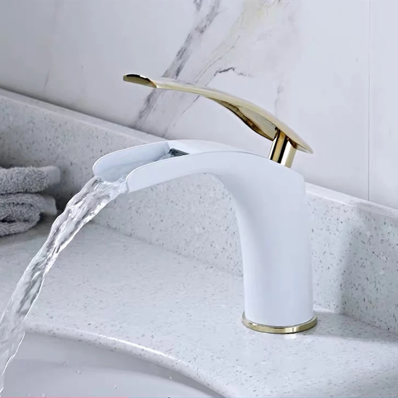 

Bathroom Basin Faucets White Brass Open Type Waterfall Basin Mixing Tap Cold Hot Water Wash Sink Mixer Tap torneiras do banheiro