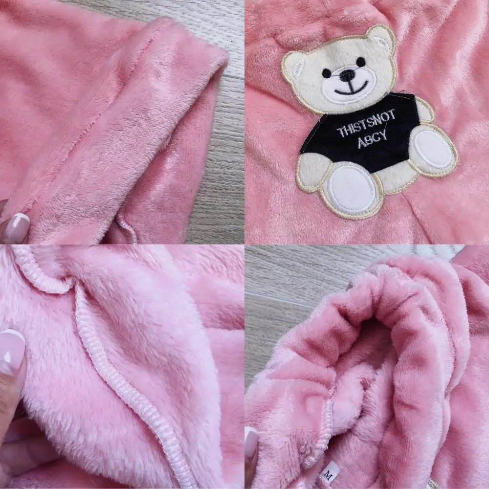 Женский бархатный костюм комплект из двух предметов с милым рисунком медведя