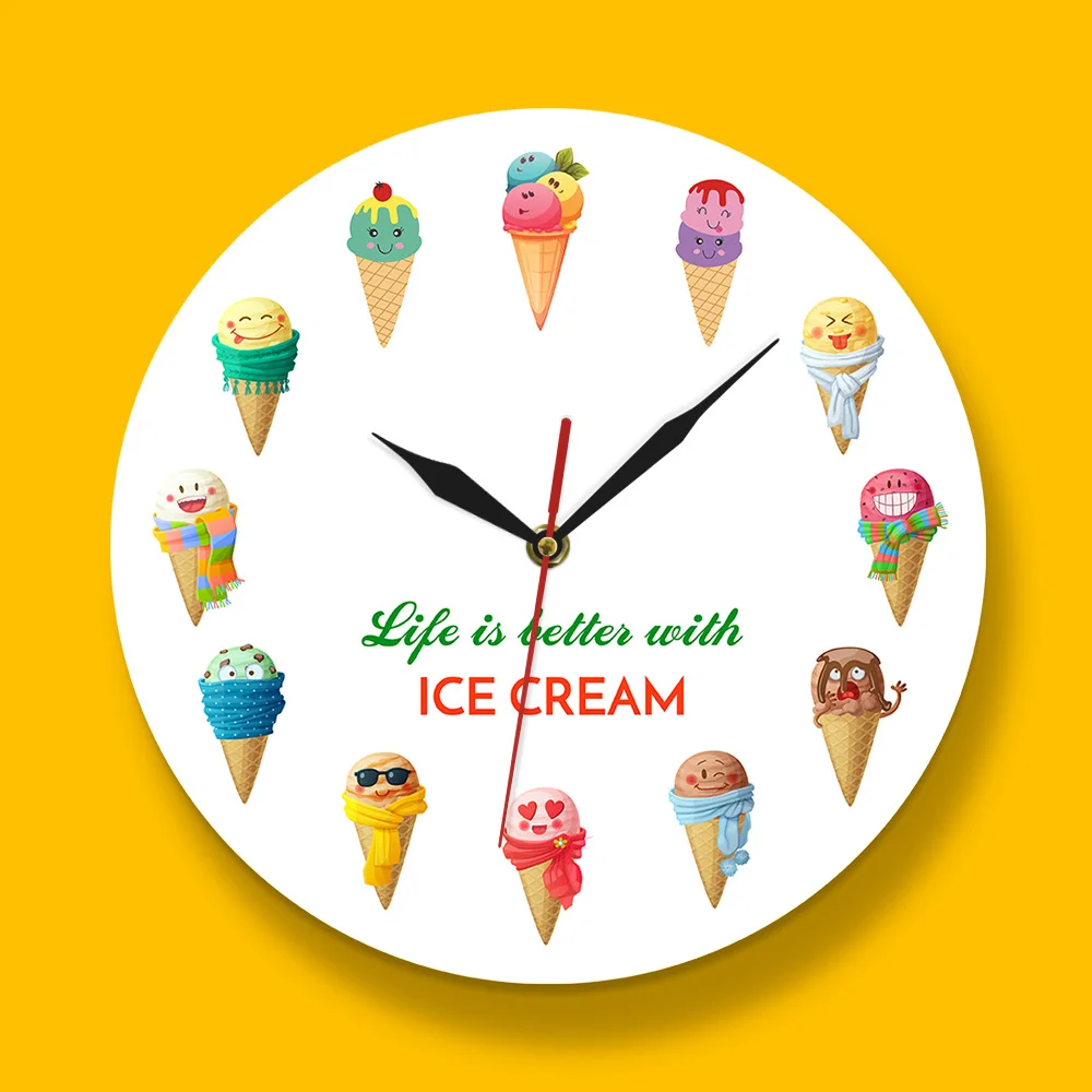 Life is better with ICE Cream Time Clock прекрасный мультяшный дизайн мороженого пудинг магазин