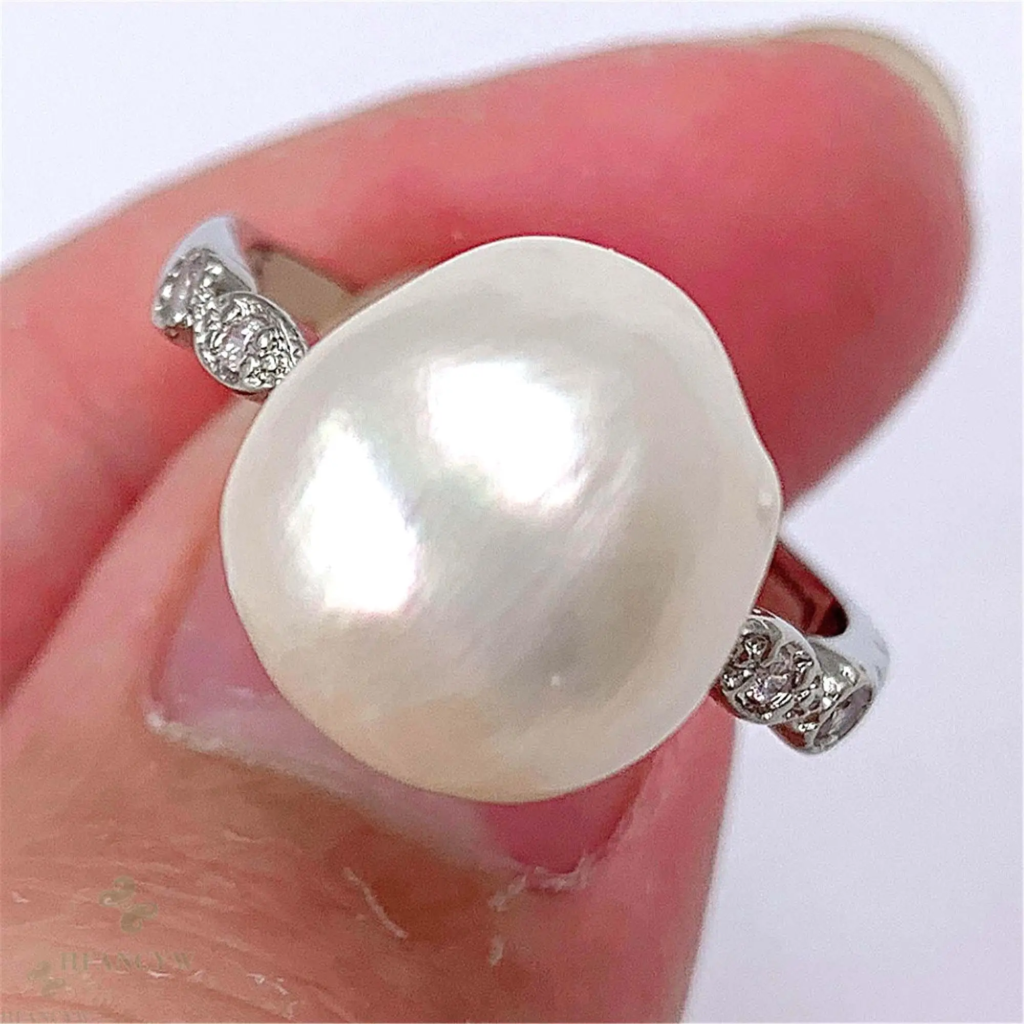 Белое барокко жемчужное открытое регулируемое серебряное кольцо Diy для женщин