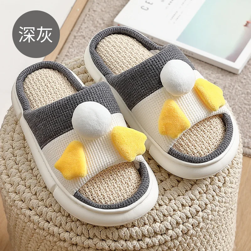 Linen Cotton Slippers Women's Indoor Household Mute Thick Bottom Anti-slip Four Seasons Japanese Cotton Linen Men Keep Warm