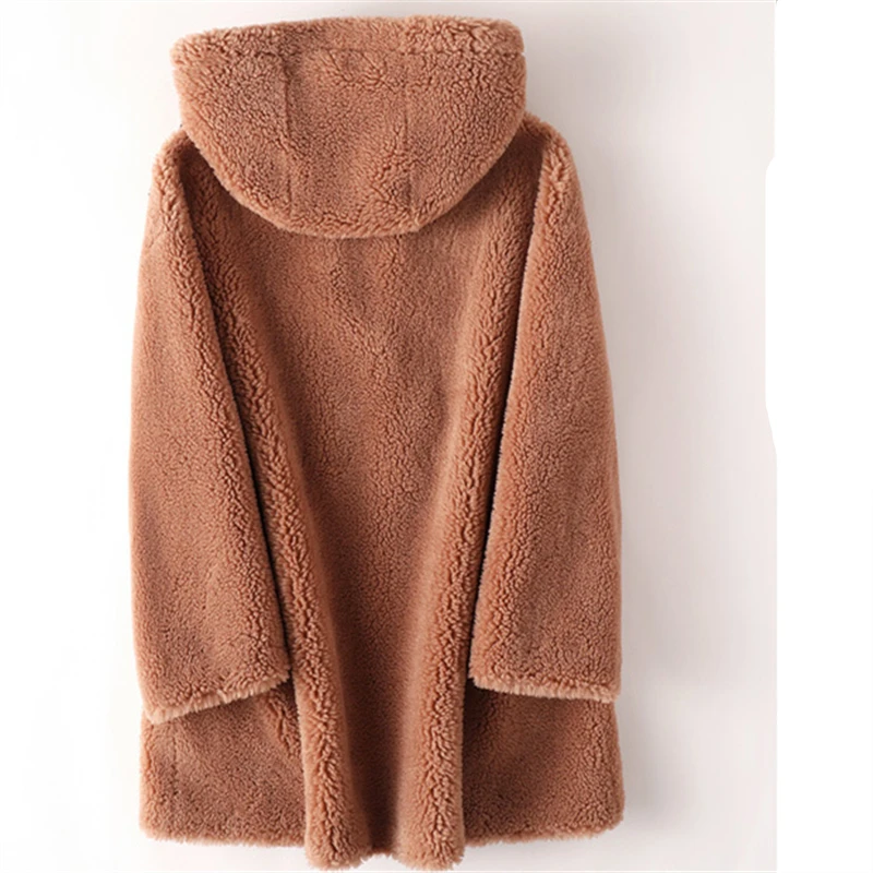 Женское меховое пальто средней длины новинка зима 2019 шерстяное с капюшоном