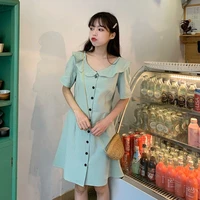 summer new korean solid dress ins schoolgirl temperament soft girl small fresh short sleeve thin a line skirt