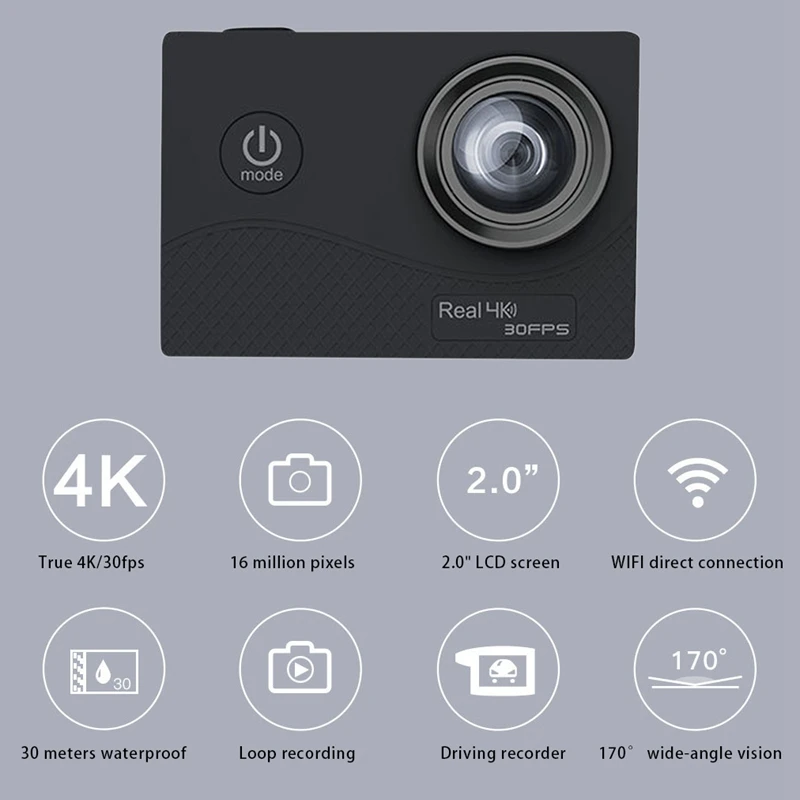 Q6H True 4K High-Definition Sports Camera Slow Motion Camera Outdoor Diving Waterproof Wifi Press Screen 7 Glass action camera