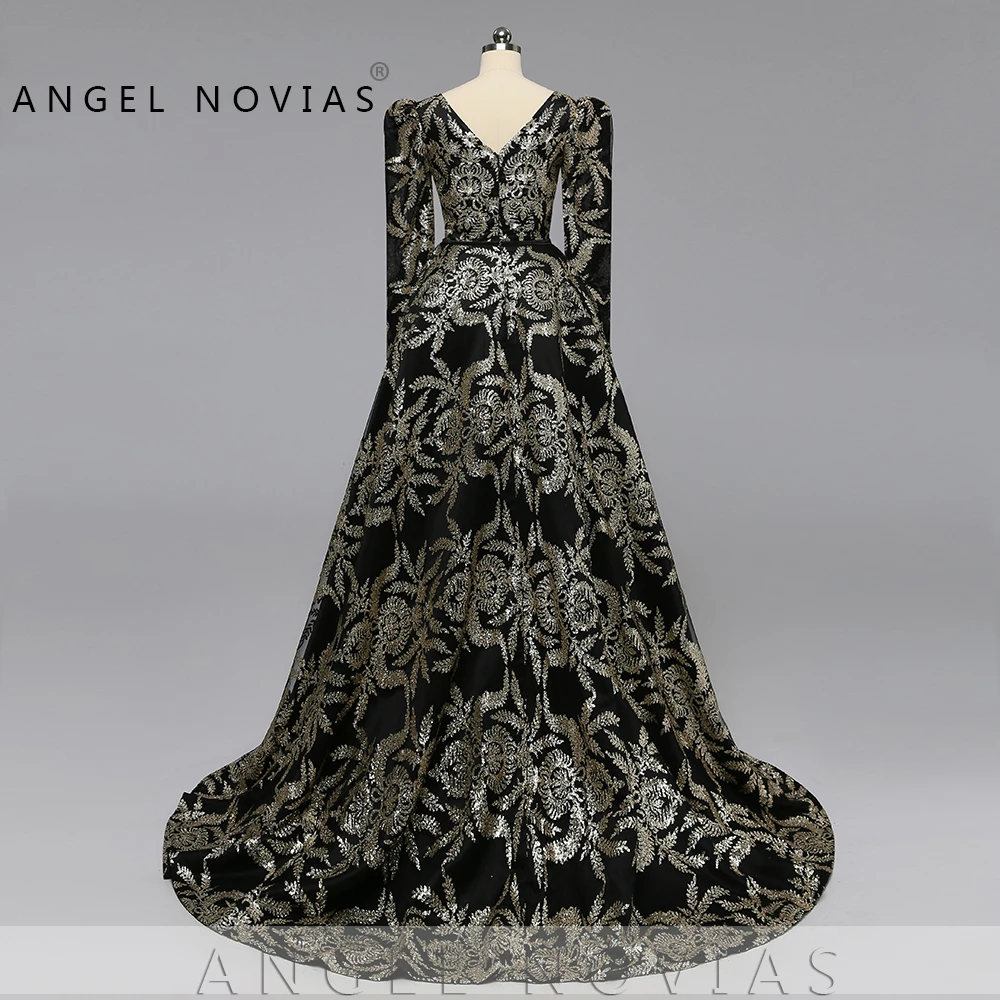 Длинные вечерние платья без рукавов Angel Novias роскошное золотистое блестящее