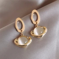 retro simple fashion white gem opal golden planet pendant earrings elegant woman party banquet jewelry accessories gift for girl