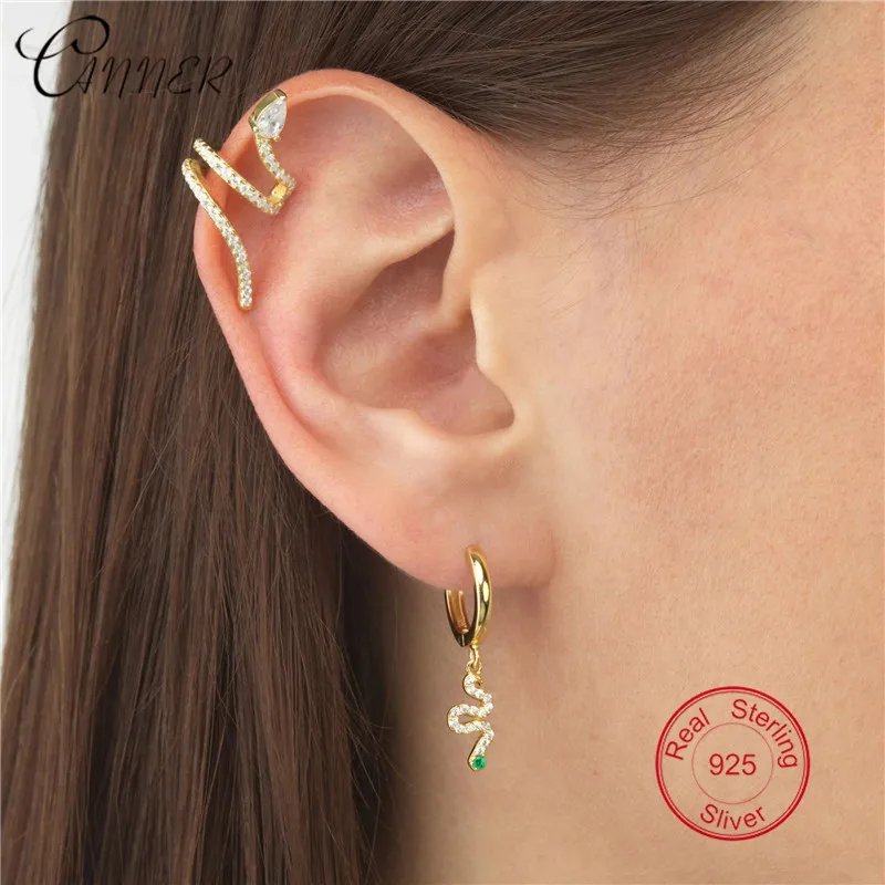 

CANNER Vintage Long Snake Earrings for Women Jewelry 925 Sterling Silver Pave CZ Snake Pendant Stud Earrings for Women Girl Gift