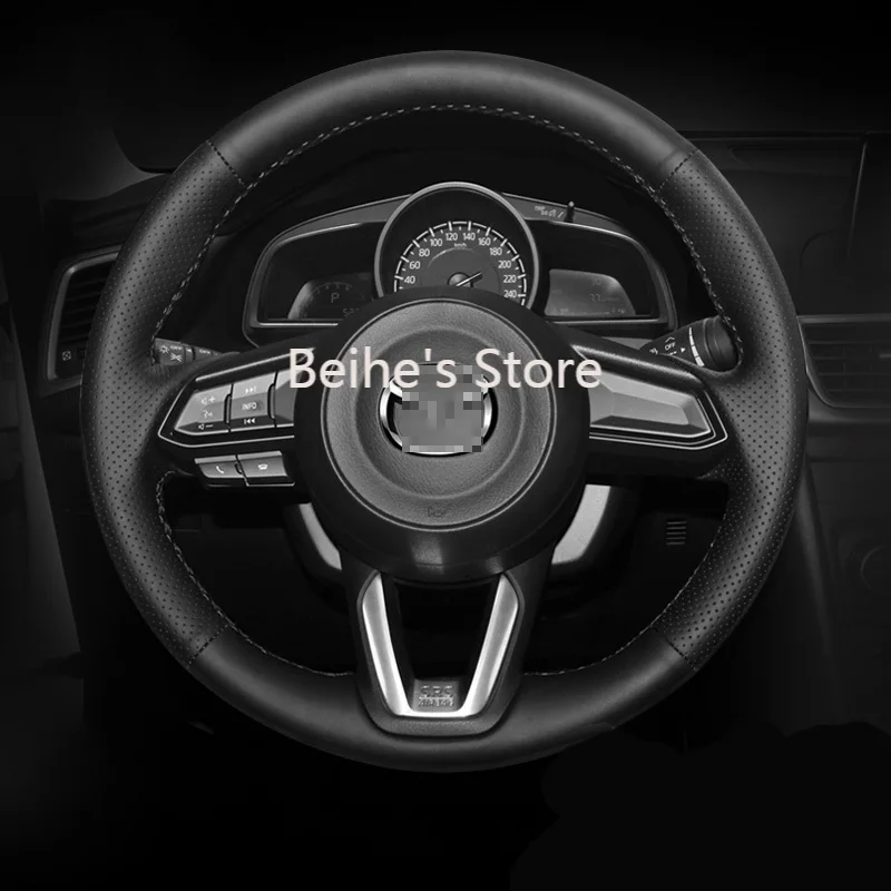 

For Mazda 3 /CX-5 CX-4 CX-9 hand-sewn car steering wheel cover black artificial leather