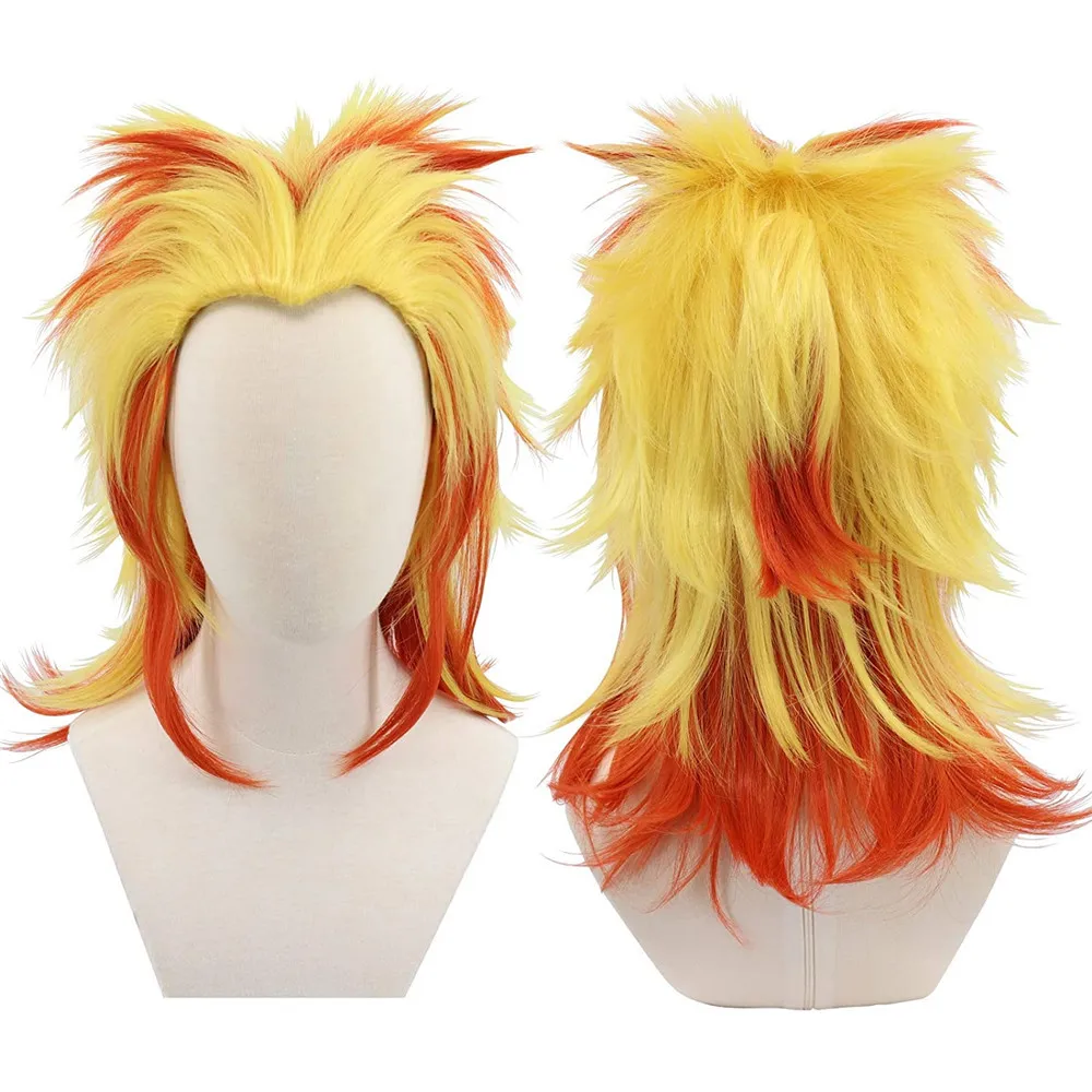 

Anime Demon Slayer Cosplay Yellow Red Wig Blade Purgatory Apricot Shouro Gradient Wig Kimono Kimetsu No Yaiba Cosplay Wig