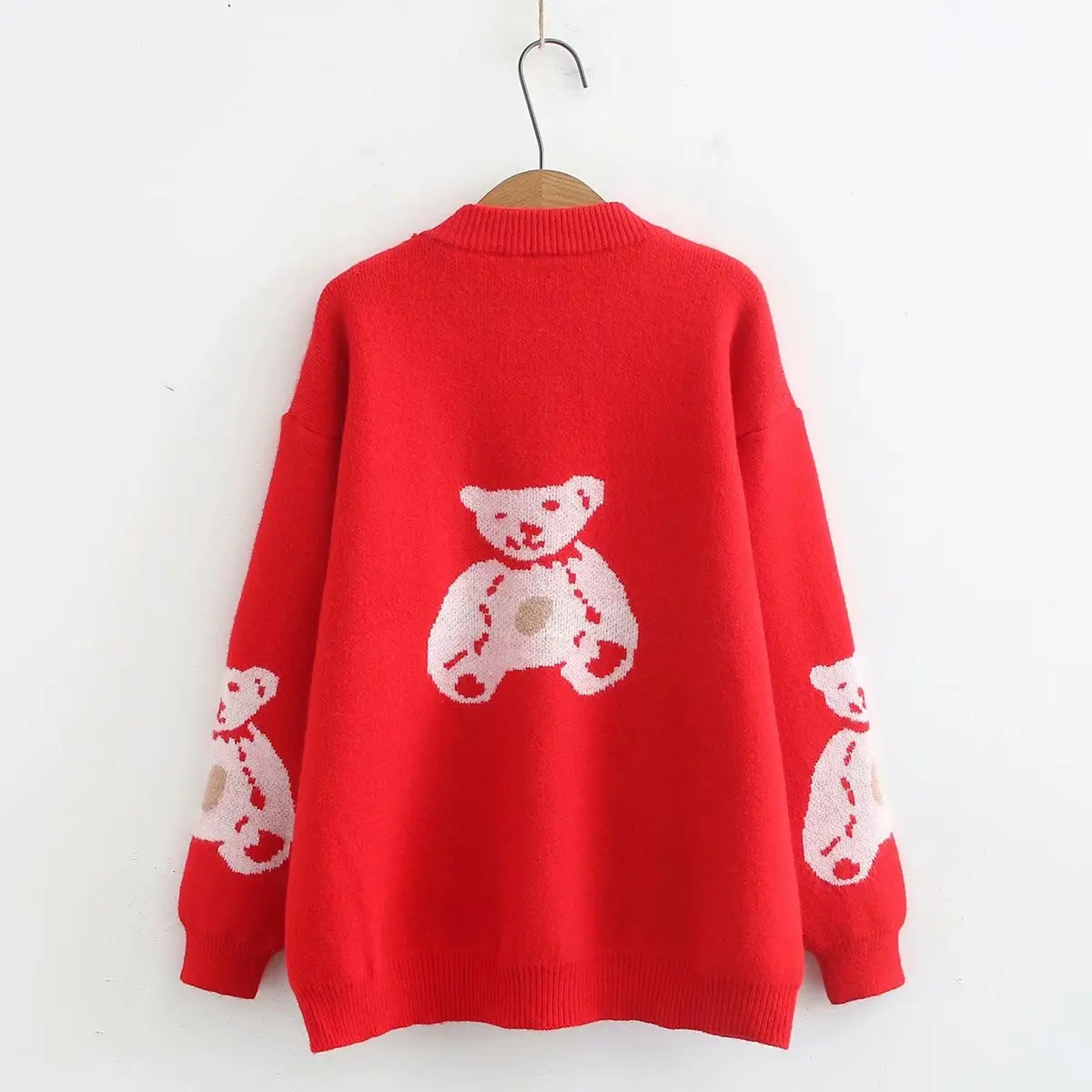 

Women Clothes 2019 Autumn and Winter Clothes Women Round Neck Bear Jacquard Cardigan Women Sweater Women Casaco Feminino