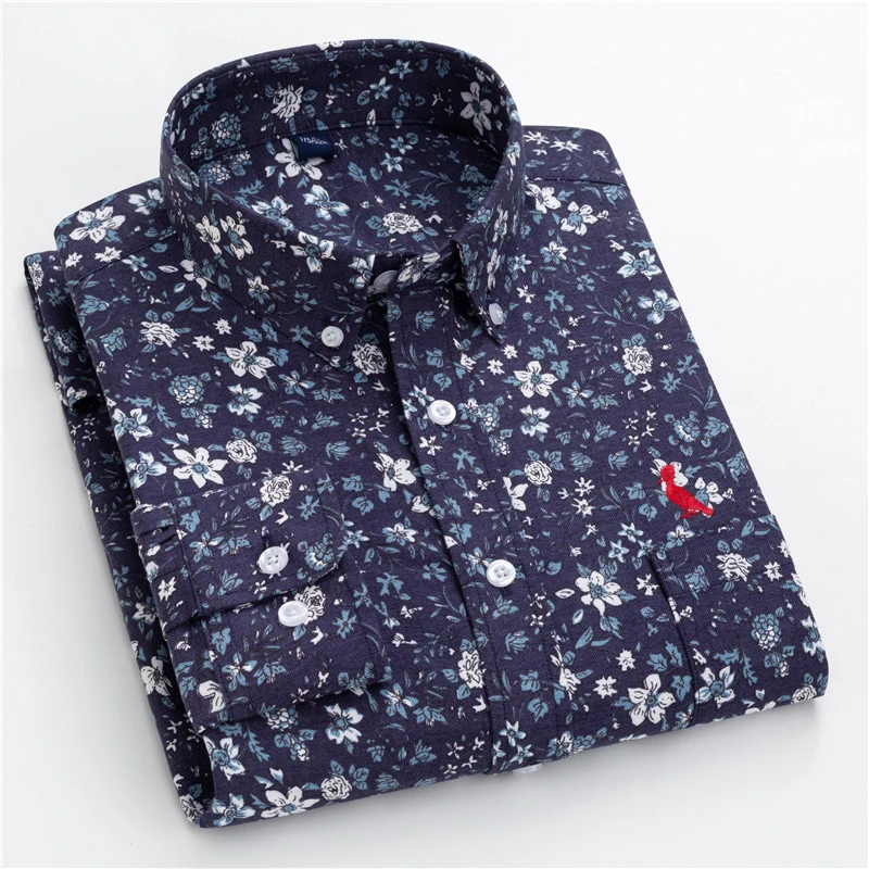 2021 Reserved  Aramy Men's cotton shirt long-sleeved printing business men's casual shirt regular version fashion with pockets