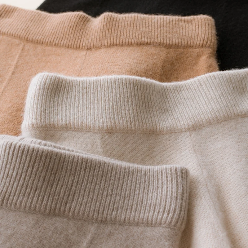 Women Pants 2020 New Autumn and Winter Soft Comfortable High-Waist 100% Cashmere Knitted Pants Female Pure Color Wide Leg Casual