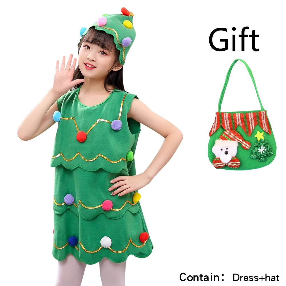 Christmas Tree Design With Colorful Balls Costume Cosplay Girl Kids Party Children Carnival Dress XMAS Gift |