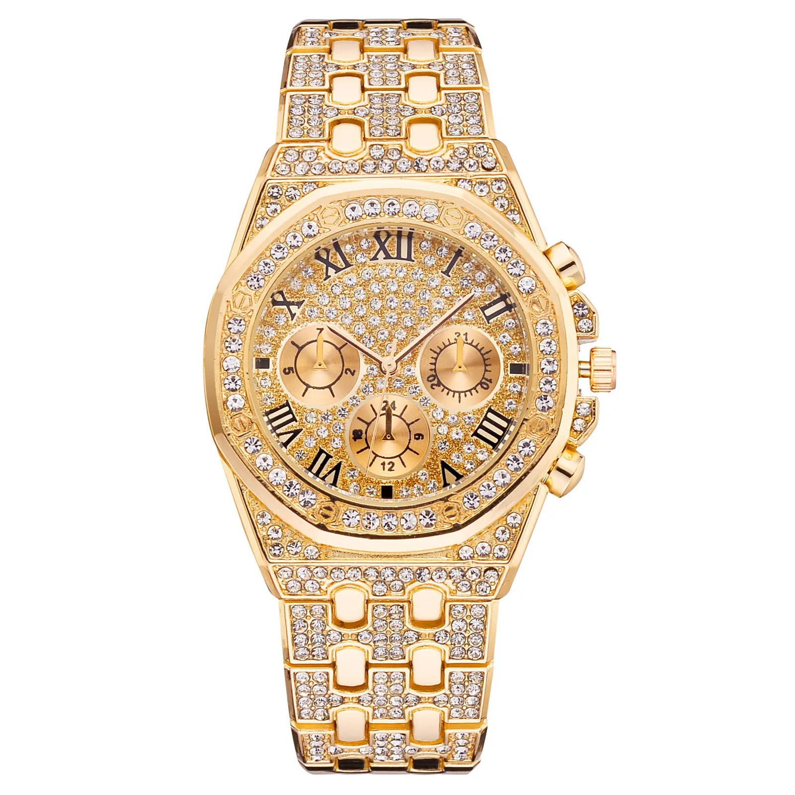 

Hot Style Men's Octagonal Rivet Wristwatches Manufacturers Selling Diamond Watch For Men Three-Eye Dial Quartz Watch Jam Tangan