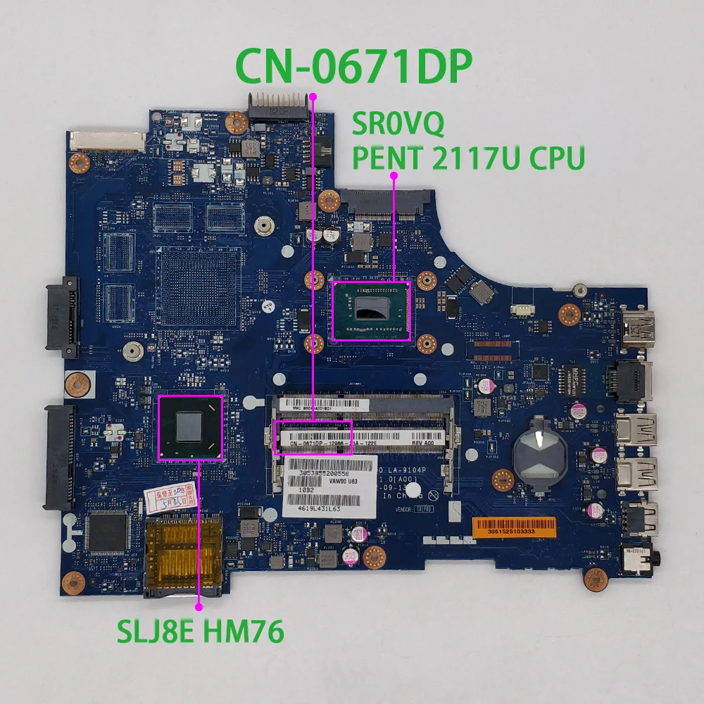 for Dell Inspiron 15R-3521 5521 CN-0671DP 0671DP 671DP LA-9104P w 2117U CPU Laptop Motherboard Mainboard Tested