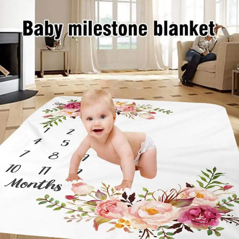 

C5AA Baby Milestone Blanket Flannel Newborn Photo Prop Backdrop with Monthly Growth Chart for Girl and Boy