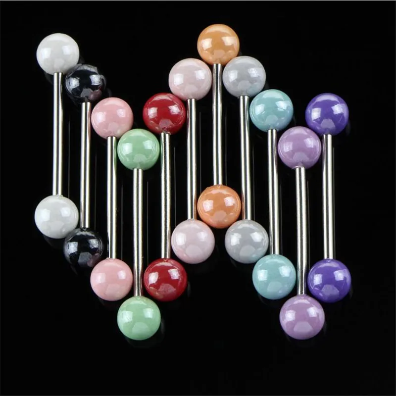 new fashion surgical steel barbell tongue rings women acrylic beads ear bone nail nipple piercing body jewelry | Украшения и