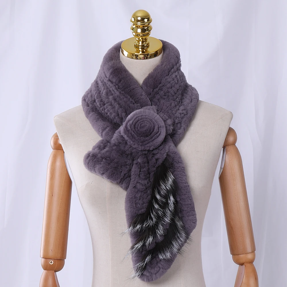 Женский Зимний вязаный шарф из натурального меха кролика Рекс шарфы