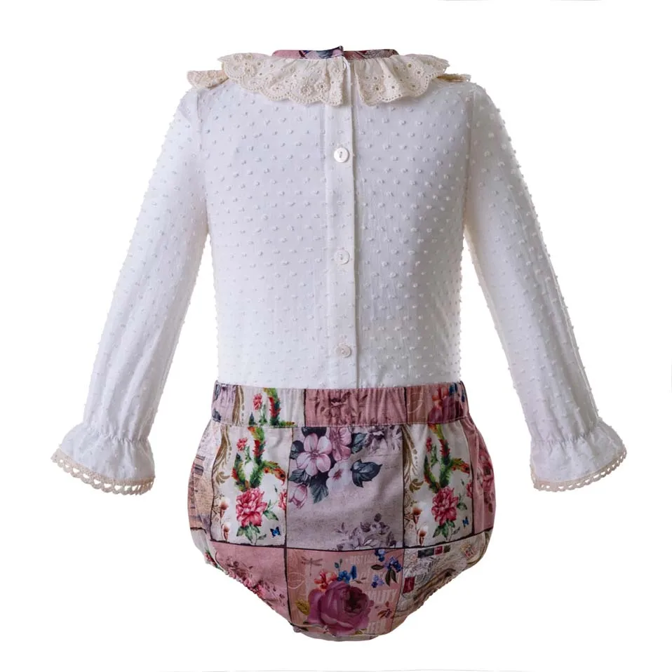 Cutestyles Vintage Style Baby Toddler Clothing Set Floral Printed Lace Kid Suits Boutique Child Outfits EU-DMCS106-B326 | Детская одежда