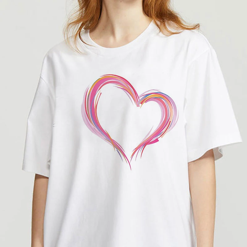 

Women Clothes Lady Tees Graphic Printed Love Heart Sweet Valentine Cute 90s Style Fashion Tops Female T Shirt Womens T-Shirt
