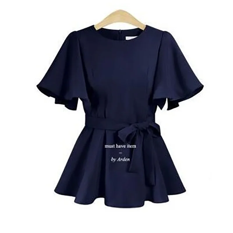 Женское шифоновое платье с поясом красное большого размера коротким рукавом