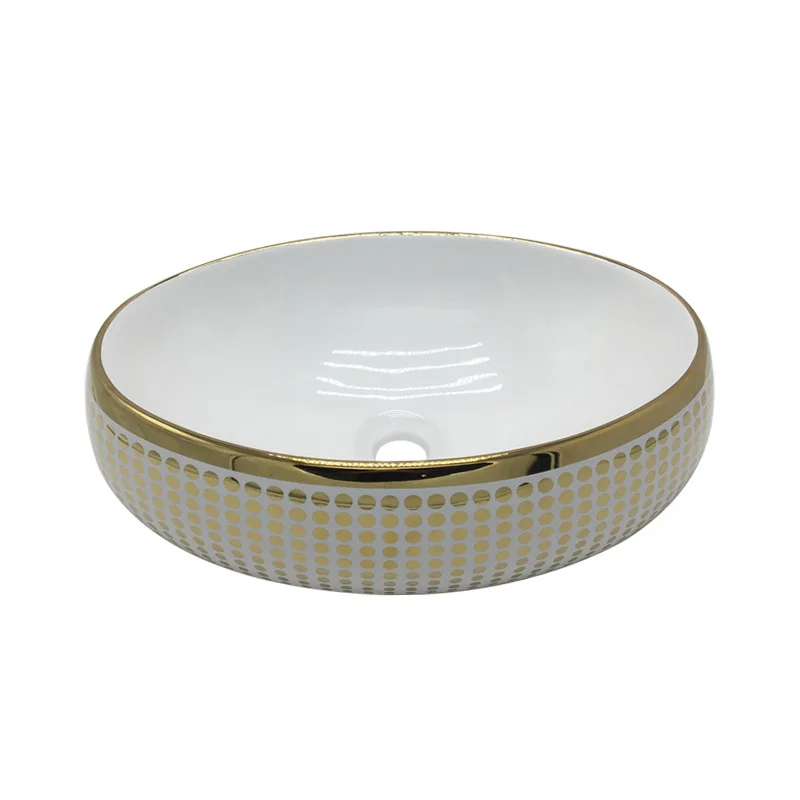 

bathroom accessori gold-plated above counter basin wash bathroom wash basin single hole basin oval gold pattern wash basin