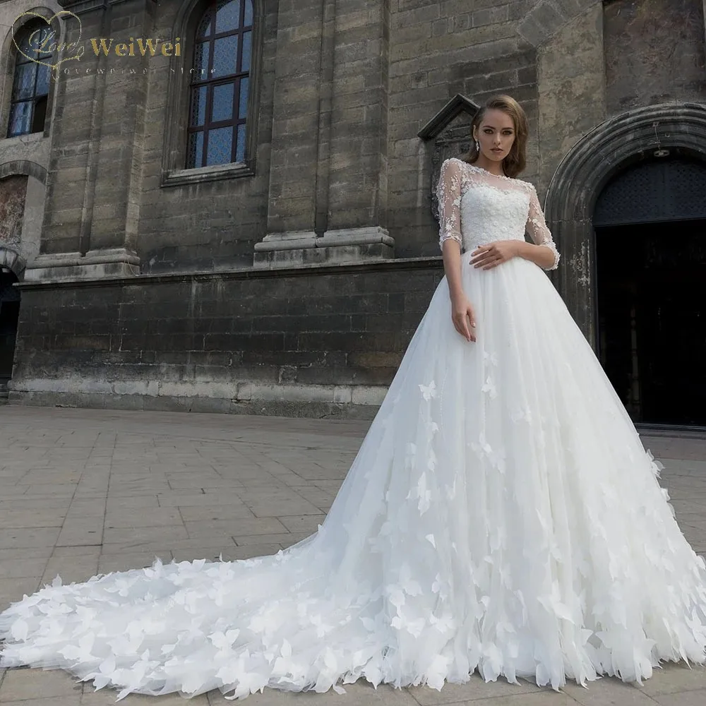 

High Quality Two wear Wedding Dress Sweetheart Neck-Line Sleeveless Floor Length Bridal Gown Butterfly Applique Vestido De Novia