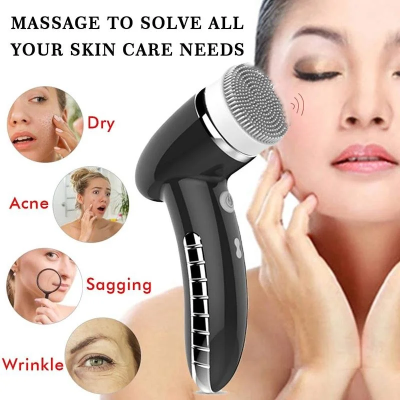 

4 IN 1 Facial Cleansing Brush Sonic Vibration Mini Face Cleaner Silicone Deep Pore Cleaning Electric Face Massage ce