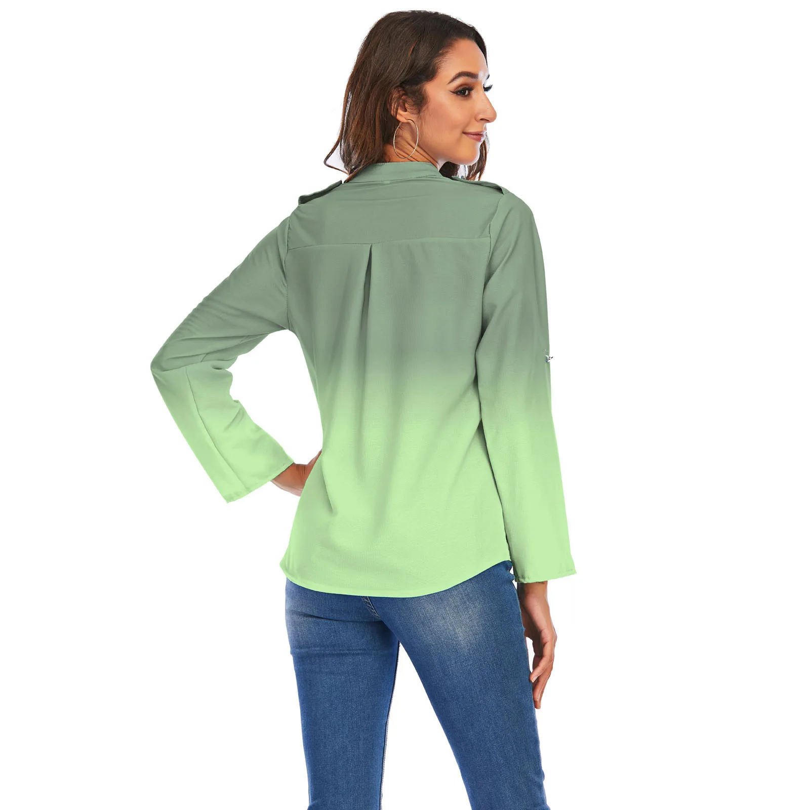 

Autumn Long Sleeve Top Blouse Women Tie-dye Gradient Button Tops For Casual Colorful Shirts Fall Clothing S-5xl
