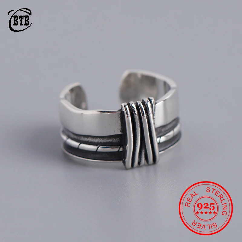 100% подлинное 925 пробы серебро разомкнутые кольца в стиле ретро с геометрическим