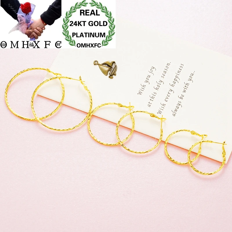 

OMHXFC оптовая продажа, Европейская мода, хит, женские, для вечеринки, дня рождения, свадьбы, матери, подарок, простые 24KT Золотые Большие серьги-кольца ER163