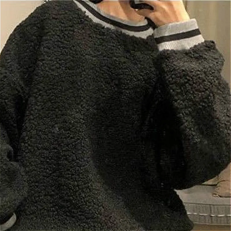 

Sweatshirts Women Thicker Warm 2XL Loose Trendy College Autumn Ulzzang Harajuku Unisex Patchwork Pullovers Casual O-Neck Clothes