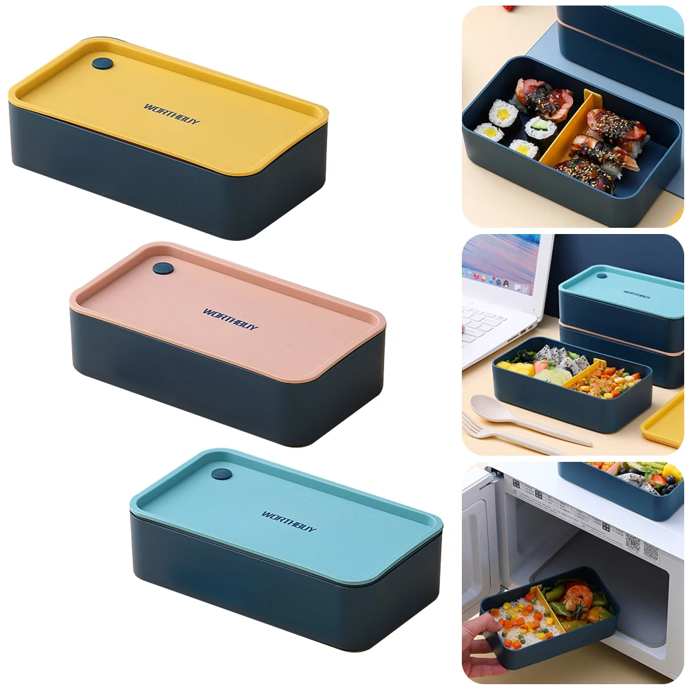 

720ML Portable Lunch Box with Lid Removable Divider BPA-Free Microwave Safe Bento Box Leakproof with Flatware for Kids Adults